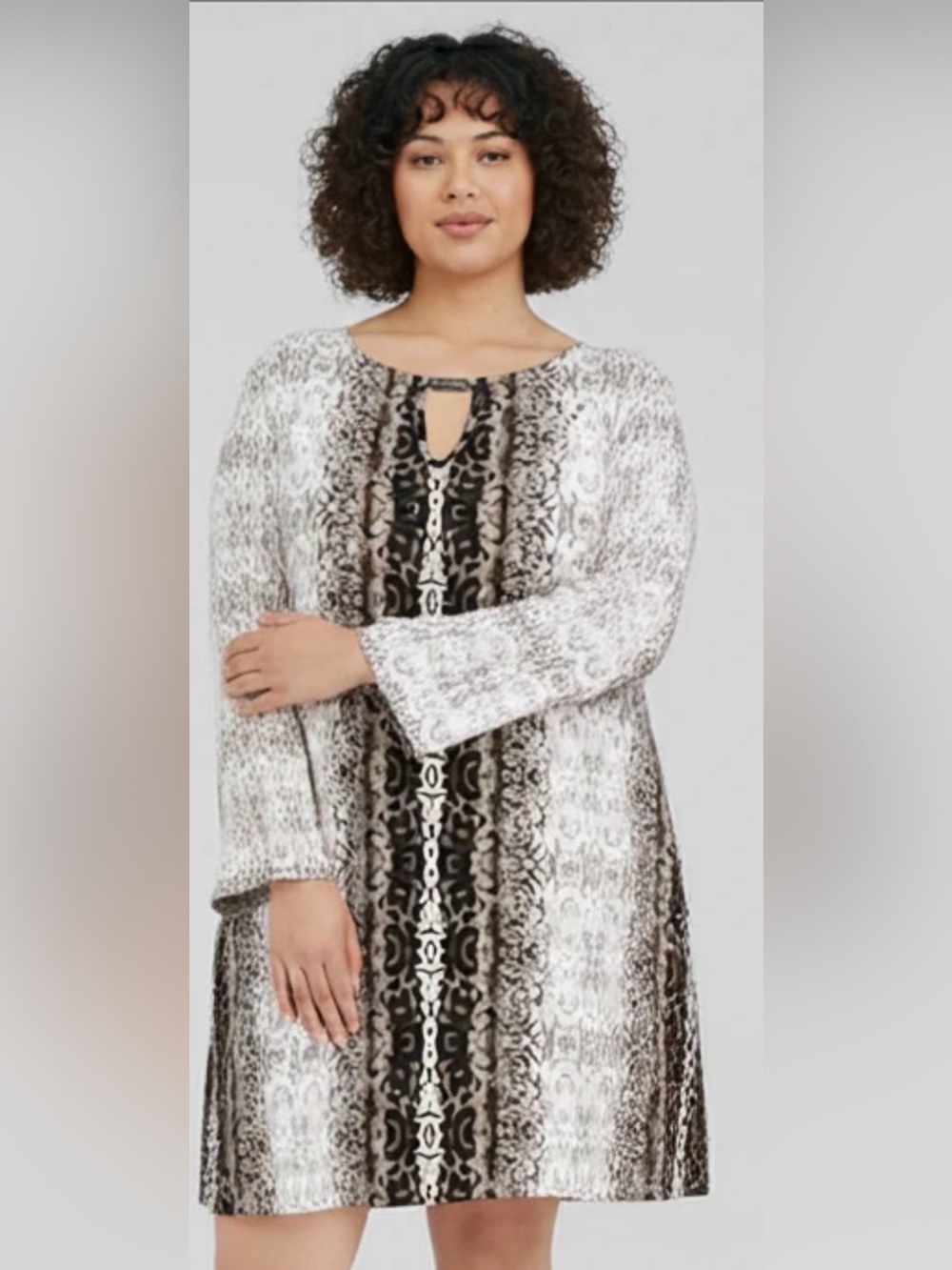 NWT Style Co. Brown and Cream Long Sleeve Sheath Dress Fri🌺